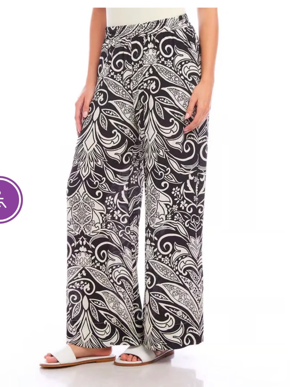NWT Karen Kane Super Bloom Black & White Paisley Wide-Leg Pants